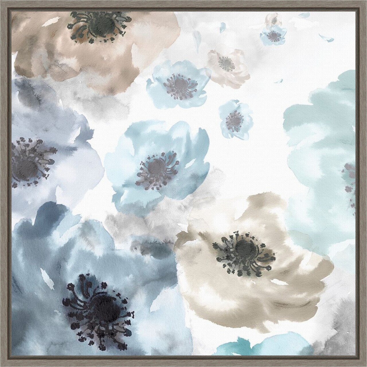 Soft Cascade I (Floral) by Eva Watts 16-in. W x 16-in. H. Canvas Wall Art Print Framed in Grey